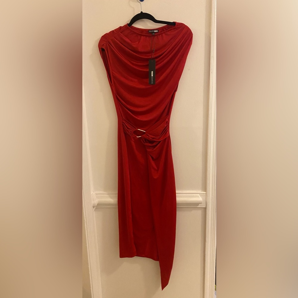 Fashion Nova Zavala Off Shoulder Midi Dress - Red - Picture 4 of 9